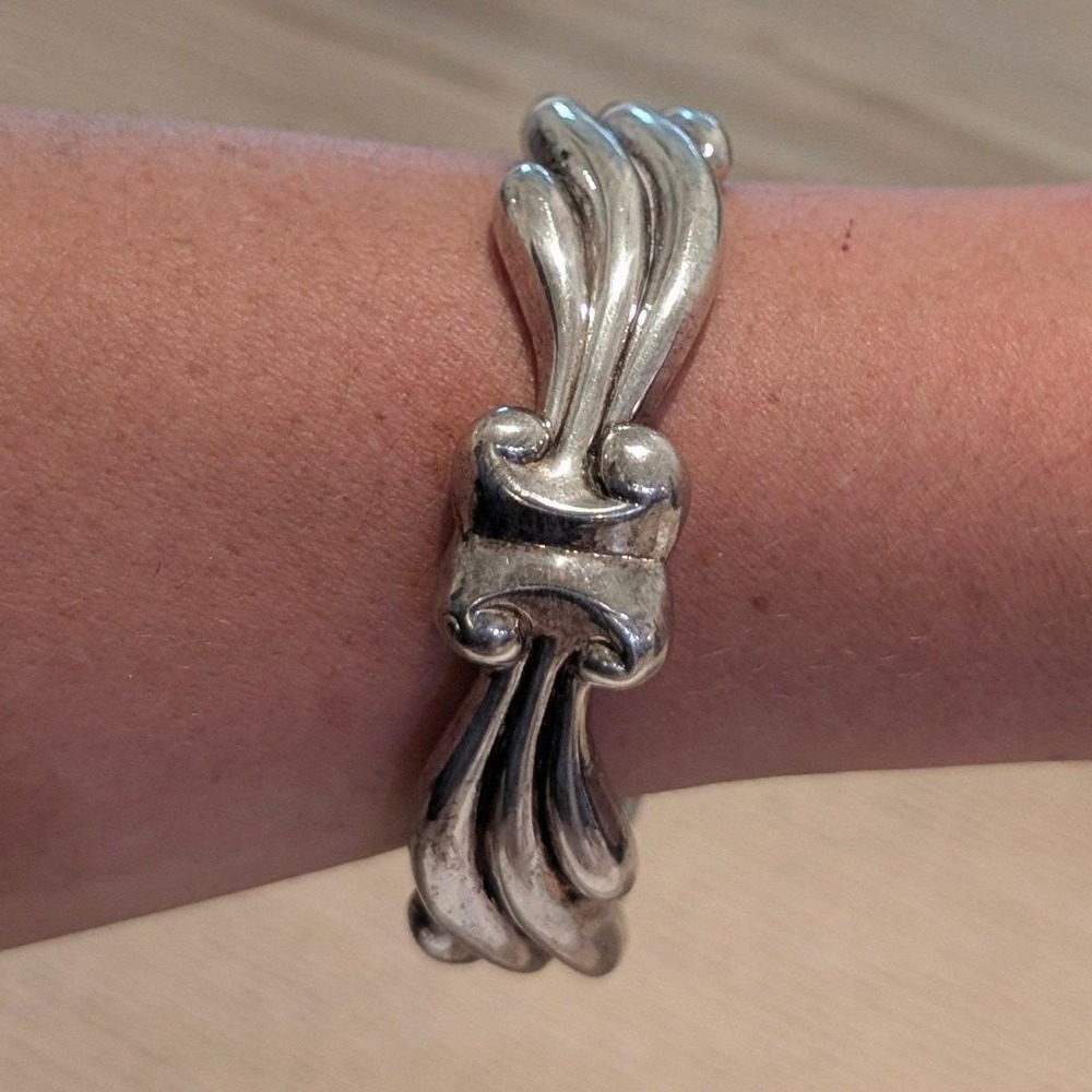 Vintage Brutalist Sterling Silver Sculptural Wave Bangle Bracelet Statement Cuff - Picture 7 of 7